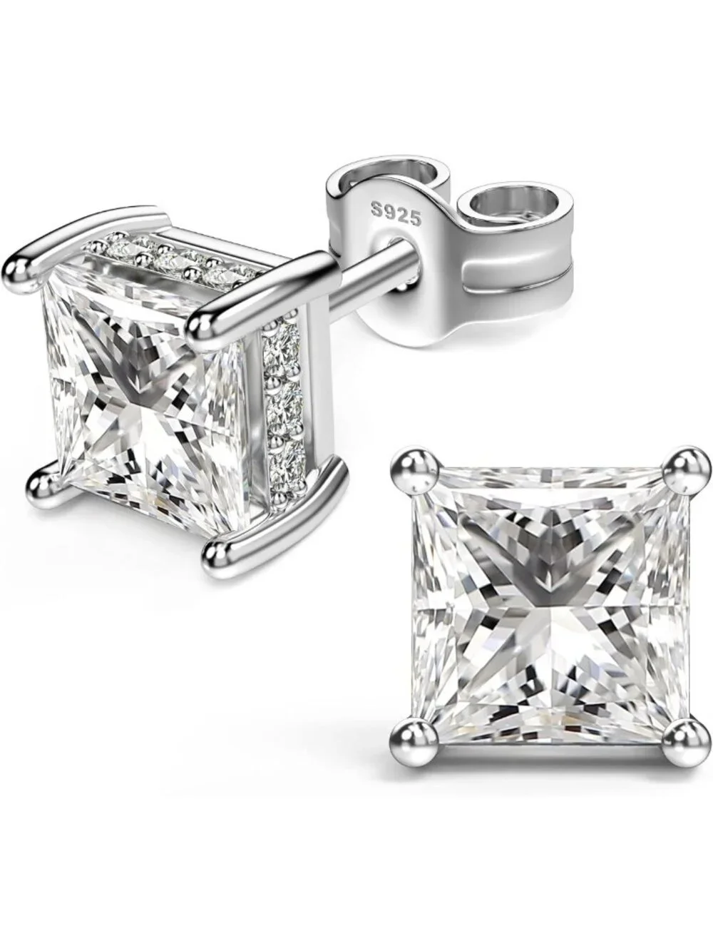 Elegant Princess Cut Cubic Zirconia Stud Earrings for Him & Her - Unisex Jewelry